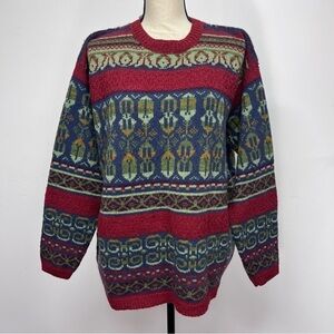 Jamie Watson Scotland Lambswool Crew Neck Red Blue Green Oversized Sweater Sz 4
